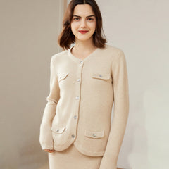 Women's 100% Pure Cashmere Cardigan Winter Crew Neck Long Sleeve Loose pocket Winter Cashmere Cardigan Coat