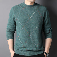 Men’s Diamond Stitch 100% Cashmere Crew Neck Sweater