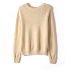 Women's Pullover Crew Neck Textured Pure Cashmere Sweater
