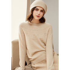 Women's Pullover Crew Neck Textured Pure Cashmere Sweater