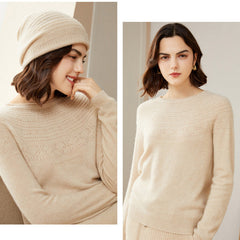 Women's Pullover Crew Neck Textured Pure Cashmere Sweater
