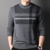 Pure Cashmere Stripe Men’s Modern Plaid Crewneck Sweater