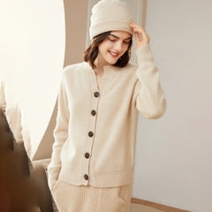 Women's 100% Pure Cashmere Button-Up Crew Neck Knit Cardigan