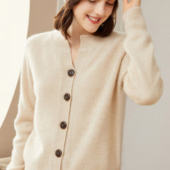 Women's 100% Pure Cashmere Button-Up Crew Neck Knit Cardigan