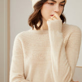 Women's Pullover Crew Neck Textured Pure Cashmere Sweater