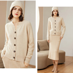 Women's 100% Pure Cashmere Button-Up Crew Neck Knit Cardigan