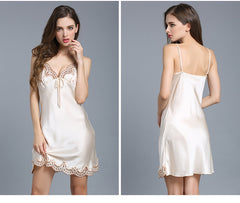 Women Sexy Silk Nightdress With Lace Short Silk Slip Dresses