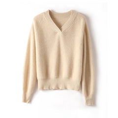 Women's Pure Cashmere V Neck Soft Knit Loose Pullover Sweater