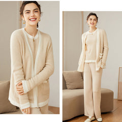 Mixed Colorblock Long Sleeve Open Front Pure Cashmere Cardigan