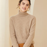 Women's Cashmere Turtleneck Textured Chevron Knit Sweater