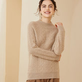 Classic Crew Neck Pullover Cashmere Wool Cable Knit Sweater