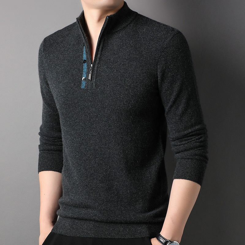 Men's 100% Pure Cashmere Sweater Half Zip Mock Neck Pullover Cashmere Sweater