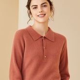 Women's Polo Lapel Ribbed Knit Pullover Wool Cashmere Sweater