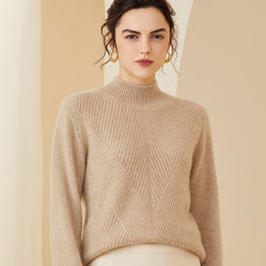 Mock Neck Textured Rib Knit Pullover Warm Cashmere Sweater