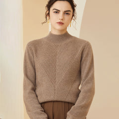 Mock Neck Textured Rib Knit Pullover Warm Cashmere Sweater