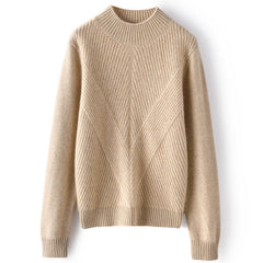 Mock Neck Textured Rib Knit Pullover Warm Cashmere Sweater
