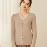 V Neck Ribbed Button-Up Knit Cashmere Wool V-Neck Cardigan