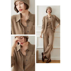 Women 's Button Front Pocket Long Sleeve Cashmere Cardigan