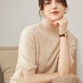 Women's Pure Cashmere Short Sleeve Slim Knit Jumper Sweater