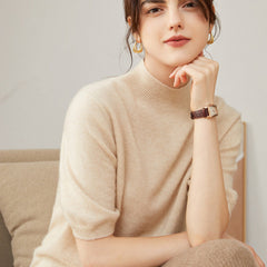 Women's Pure Cashmere Short Sleeve Slim Knit Jumper Sweater