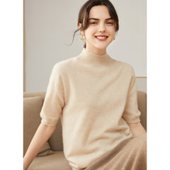 Women's Pure Cashmere Short Sleeve Slim Knit Jumper Sweater