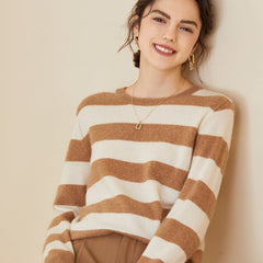 Stripe Women's Long Sleeve Pullover Cashmere Sweater