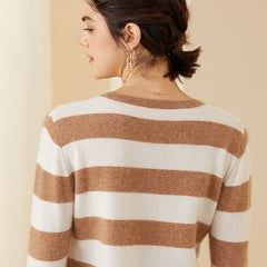Stripe Women's Long Sleeve Pullover Cashmere Sweater