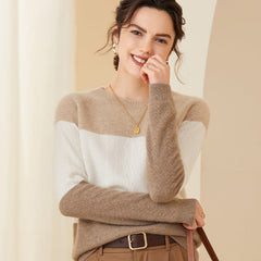 Women's Soft Crew Neck Knit Pullover Cashmere Colorblock Sweater