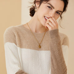 Women's Soft Crew Neck Knit Pullover Cashmere Colorblock Sweater