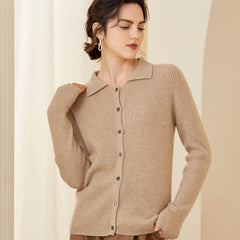 Women's Button Front Cashmere Lapel Sweater Cardigan