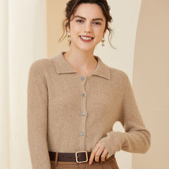 Women's Button Front Cashmere Lapel Sweater Cardigan