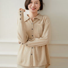 Women 's Button Front Pocket Long Sleeve Cashmere Cardigan