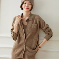Women 's Button Front Pocket Long Sleeve Cashmere Cardigan