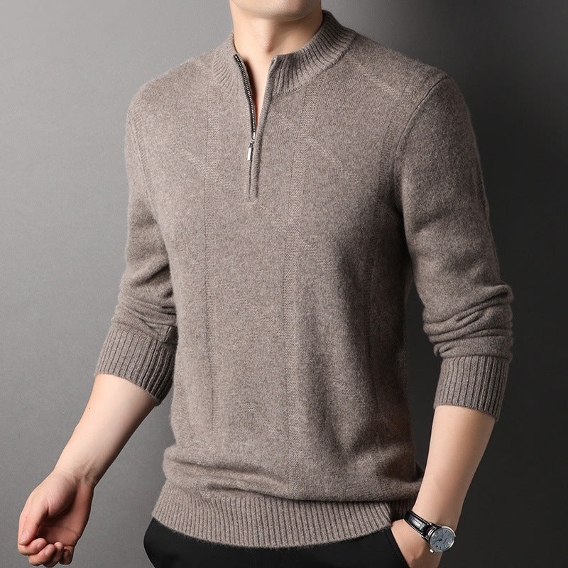 Men's 100% Pure Cashmere Sweater  Half Zip Long Sleeve Stand Collar Pullover Casual Sweater for Men