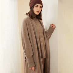 Pure Cashmere Long Open Front Knit Outerwear Cardigan Coat