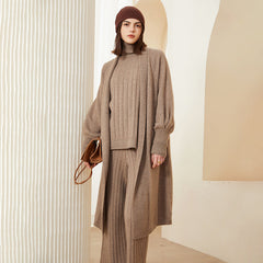 Pure Cashmere Long Open Front Knit Outerwear Cardigan Coat