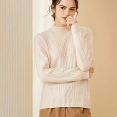 Mock Neck Long Sleeve Warm Cashmere Sweater for Women