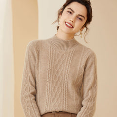 Mock Neck Long Sleeve Warm Cashmere Sweater for Women