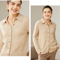 100% Pure Cashmere Button Front Lapel Cashmere Cardigan