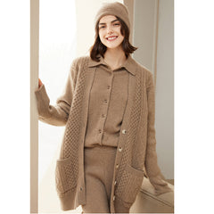 100% Pure Cashmere Button Front Lapel Cashmere Cardigan