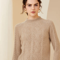 Women's Mock Neck Long Sleeve Warm Knit Cashmere Sweater
