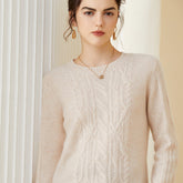 Soft Warm Crew Neck Cable Knit Wool Cashmere Sweater