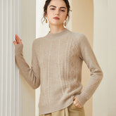 Mock Neck Cable Soft Warm Knit Warm Cashmere Wool Sweater