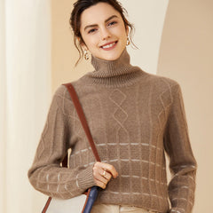 Women's Turtleneck Cashmere Sweater Warm Long Sleeve Pullover Cashmere Tops
