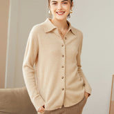 Pure Cashmere Button-Down Knit Polo Collar Lapel Cashmere Cardigan