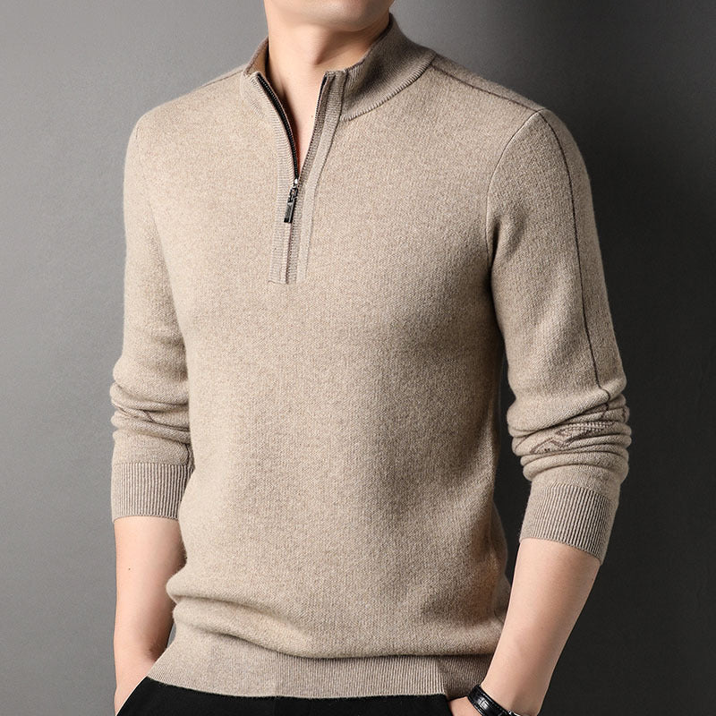 Men's 100% Pure Cashmere Sweater Half Zip Long Sleeve Pullover Cashmere Sweater