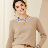 Round Neck Knitted Warm Contrast Trim Knit Top Cashmere Sweater