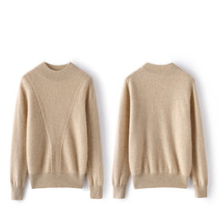 Mock Neck Ribbed V-panel Design Cashmere Sweater for Women