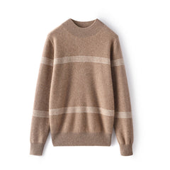 Cashmere Sweater for Women Mock neck Stripe Long Sleeve Soft Warm Cashmere Sweater