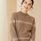 Cashmere Sweater for Women Mock neck Stripe Long Sleeve Soft Warm Cashmere Sweater